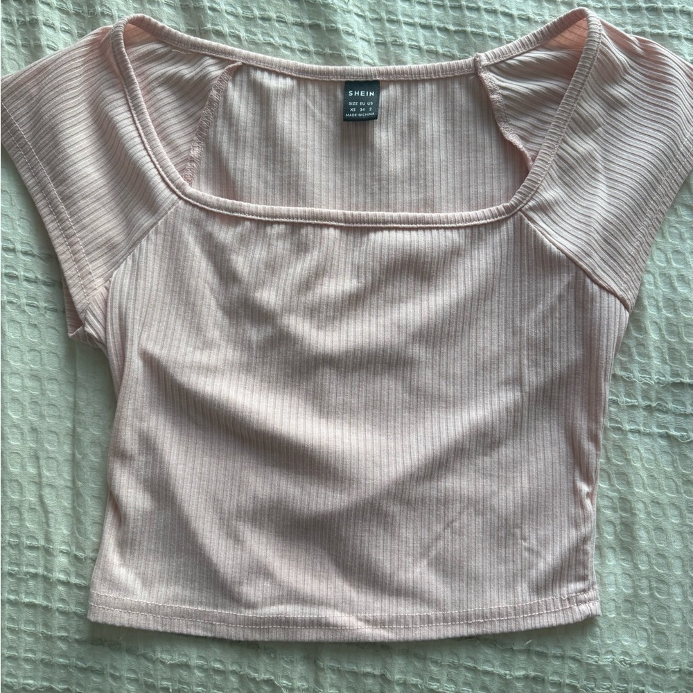 SHEIN Cream Ribbed Crop Blouse